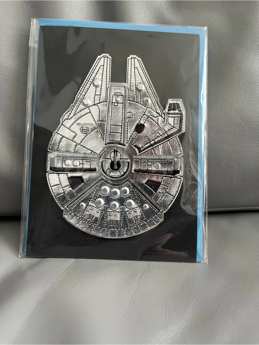 NEW PAPYRUS Leather Millennium Falcon Birthday Card Star Wars